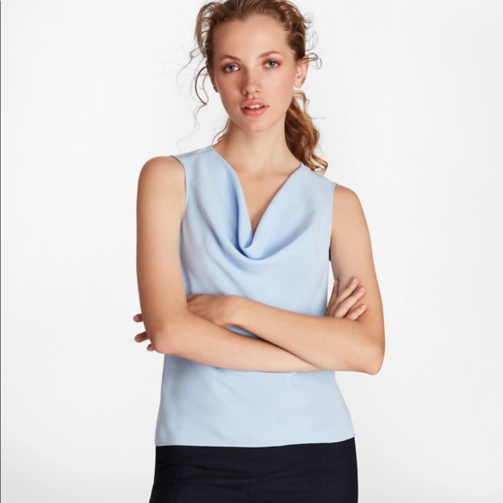 Brooks Brothers blue draped neck top